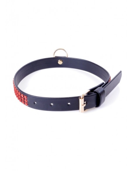 Obroża BDSM Collar With Crystals 2 Cm Red Line - Chokery, obroże i smycze - 3