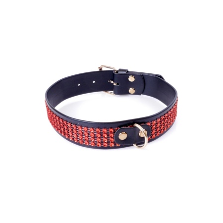 Obroża BDSM Collar With Crystals 3 Cm Red Line - 1