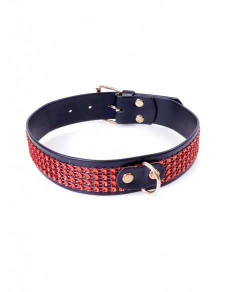 Obroża BDSM Collar With Crystals 3 Cm Red Line - Chokery, obroże i smycze - 1