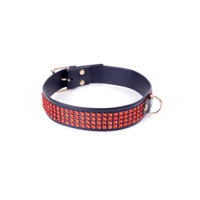 Obroża BDSM Collar With Crystals 3 Cm Red Line - 1 2