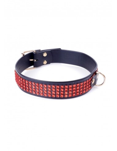 Obroża BDSM Collar With Crystals 3 Cm Red Line - Chokery, obroże i smycze - 2