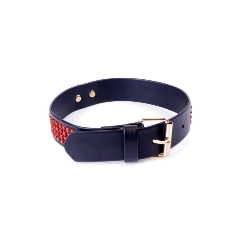 Obroża BDSM Collar With Crystals 3 Cm Red Line - 3