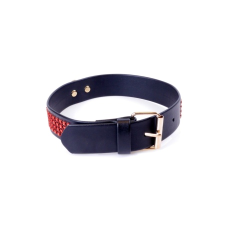 Obroża BDSM Collar With Crystals 3 Cm Red Line - 3