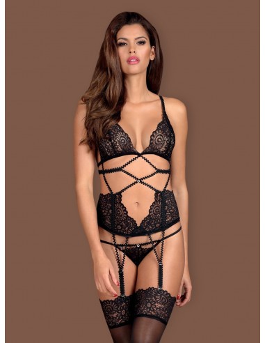 Zestaw Mixty Gorset I Stringi Czarny L/Xl - Komplety bielizny erotycznej - 3