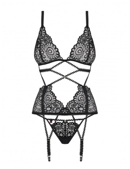 Zestaw Mixty Gorset I Stringi Czarny L/Xl - Komplety bielizny erotycznej - 5