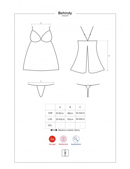 Bielizna nocna Behindy Babydoll I Stringi Czarne  S/M - Babydoll - 7