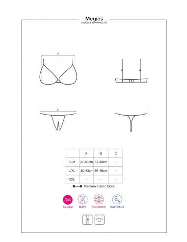 Komplet Bielizny Megies 2-Częściowy Czarny  S/M - Komplety bielizny erotycznej - 7