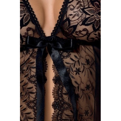 Przewiewny szlafrok i Stringi Jessie Peignoir Black - 1 2