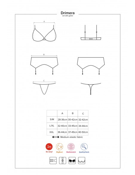 Komplet Bielizny Drimera 3-Częściowy Niebieski  S/M - Komplety bielizny erotycznej - 4