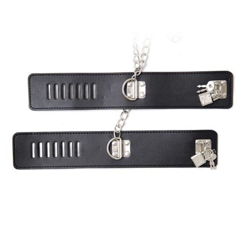 Chain Hogtie - Zestaw kajdanek z obrożą BDSM, czarny, łańcuch 80 cm - 4