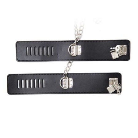 Chain Hogtie - Zestaw kajdanek z obrożą BDSM, czarny, łańcuch 80 cm - 4