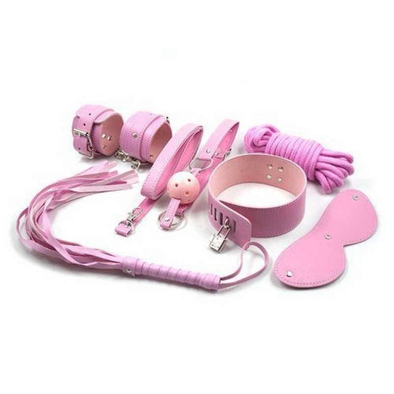 Zestaw do BDSM Rosa 10-częściowy - Kajdanki, Knebel, Obroża, Smycz - 1
