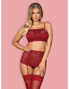 Komplet Bielizny Lividia 3-Częściowy Czerwony  S/M - Komplety bielizny erotycznej - 1