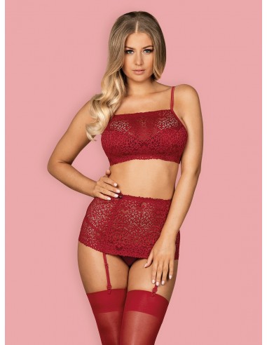Komplet Bielizny Lividia 3-Częściowy Czerwony  S/M - Komplety bielizny erotycznej - 1