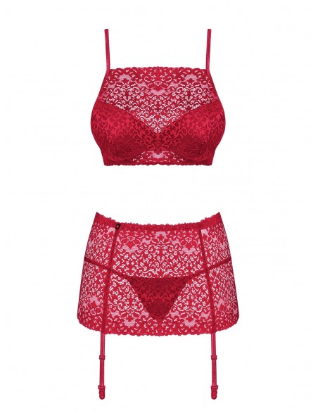 Komplet Bielizny Lividia 3-Częściowy Czerwony  S/M - Komplety bielizny erotycznej - 3