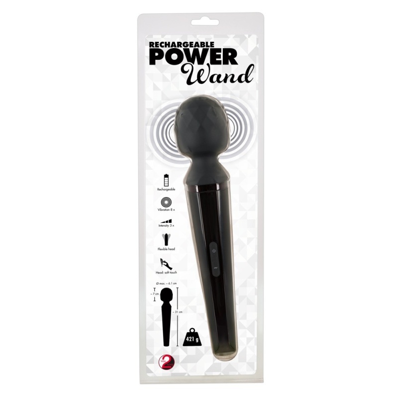 Masażer Rechargeable Power Wand – ładowalny masażer typu różdżka z ruchomą głowicą silikonową 6,1 cm i długością całkowitą 31 cm - 2