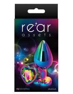 Korek analny Butt Plug Rear Assets Heart Tęczowy M - Korki analne stalowe - 1 2