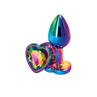 Aluminiowy korek analny Heart S MultiColor z kryształkiem – rozmiar S - 1