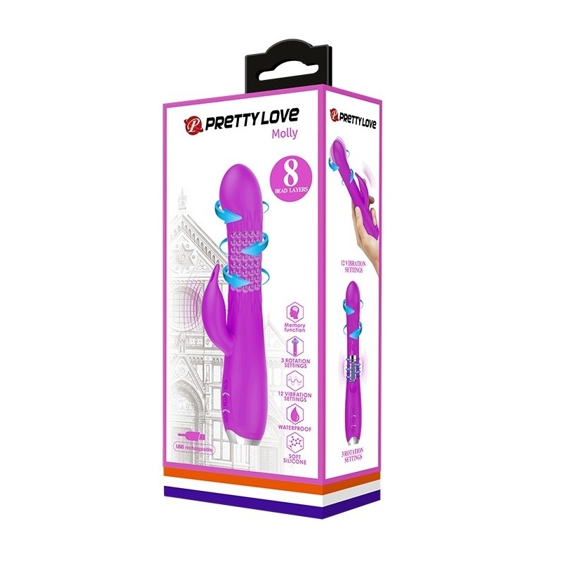 Wibrator Molly z rotacyjnym wałkiem i stymulatorem łechtaczki, 20,5 cm - 7
