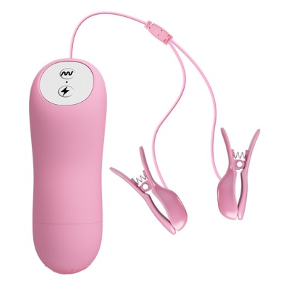 Zaciski na sutki Romantic Wave Lila z wibracją i elektrostymulacją (przewód 120 cm) - 1