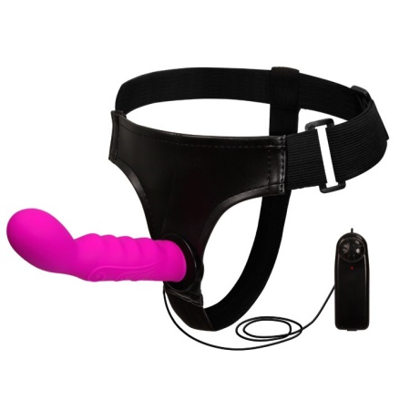 Wibrator strap-on ULTRA HARNESS Vibration z zagiętą główką i pilotem - długość całkowita 15,5 cm - 1