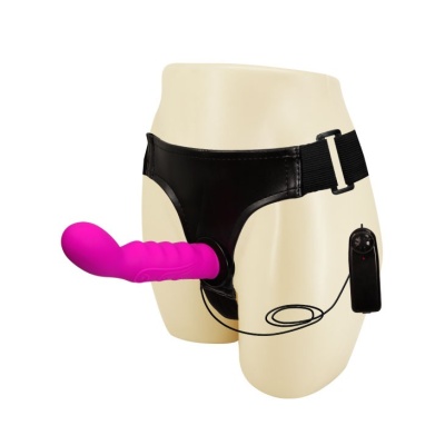 Wibrator strap-on ULTRA HARNESS Vibration z zagiętą główką i pilotem - długość całkowita 15,5 cm - 1 2