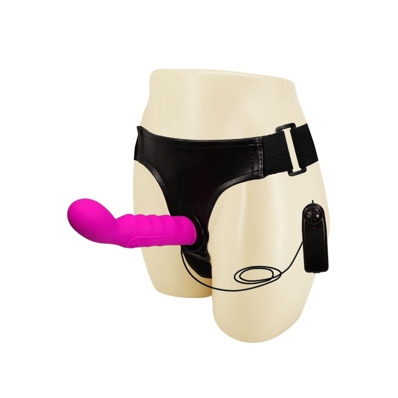 Wibrator strap-on ULTRA HARNESS Vibration z zagiętą główką i pilotem - długość całkowita 15,5 cm - 2