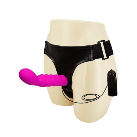 Wibrator strap-on ULTRA HARNESS Vibration z zagiętą główką i pilotem - długość całkowita 15,5 cm - 2