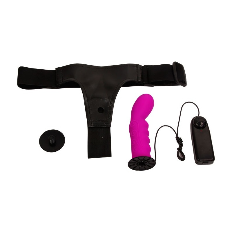 Wibrator strap-on ULTRA HARNESS Vibration z zagiętą główką i pilotem - długość całkowita 15,5 cm - 4