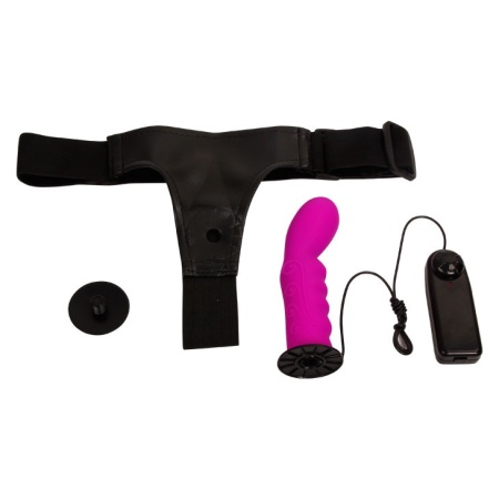 Wibrator strap-on ULTRA HARNESS Vibration z zagiętą główką i pilotem - długość całkowita 15,5 cm - 4