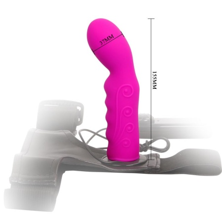 Wibrator strap-on ULTRA HARNESS Vibration z zagiętą główką i pilotem - długość całkowita 15,5 cm - 5