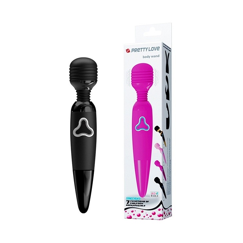 Body Wand - masażer erotyczny z prążkowaną główką 4,5 cm, 7 funkcji wibracji, długość 25 cm - 2