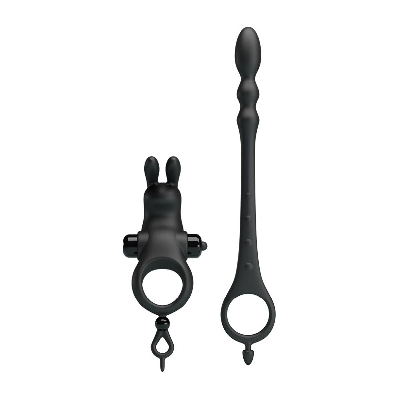 Wibrujący pierścień V na penisa z korkiem analnym 21 cm - 3