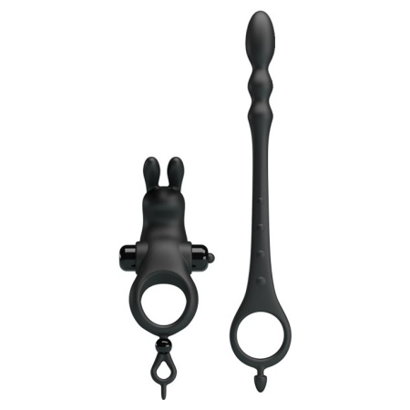 Wibrujący pierścień V na penisa z korkiem analnym 21 cm - 3