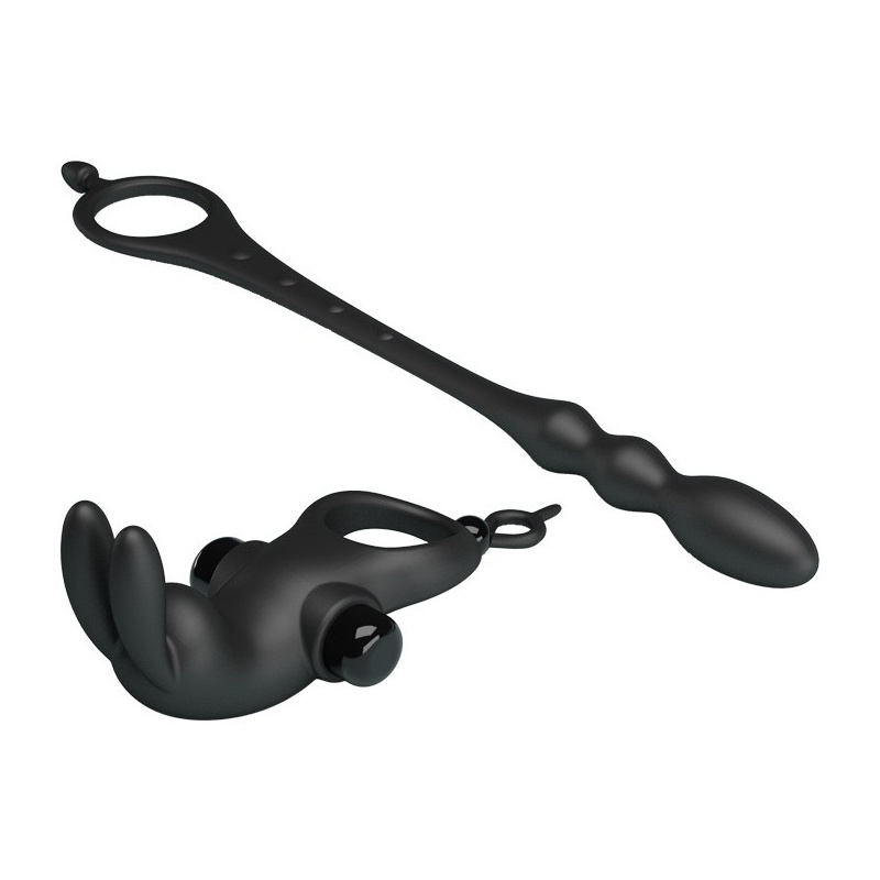 Wibrujący pierścień V na penisa z korkiem analnym 21 cm - 4