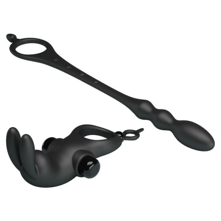 Wibrujący pierścień V na penisa z korkiem analnym 21 cm - 4