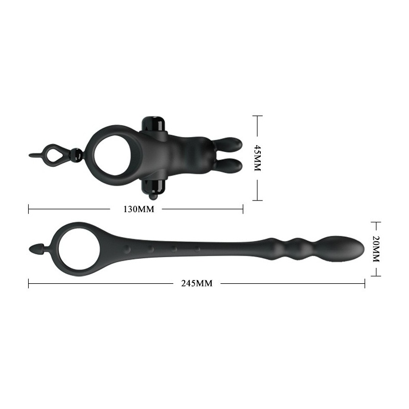 Wibrujący pierścień V na penisa z korkiem analnym 21 cm - 5
