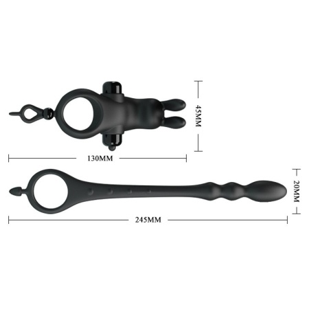 Wibrujący pierścień V na penisa z korkiem analnym 21 cm - 5