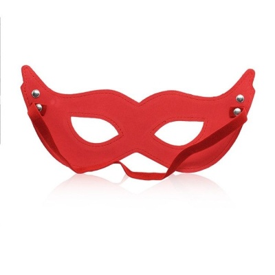 Maska fetyszowa Mistery Mask RED czerwona skórzana - 1 2