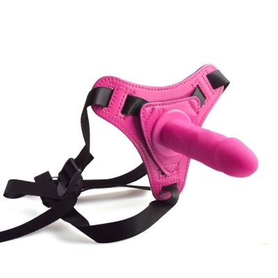 Regulowany pas strapon z realistycznym dildo 10 cm różowy - 1 2