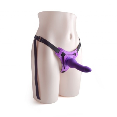 Regulowany strap-on z realistycznym fallusem 14 cm fioletowy - 1