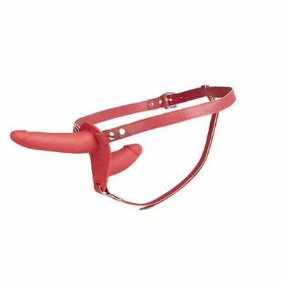 Dwustronny Strap-On Double Enjoyment 14,5 cm Czerwony - 1 2