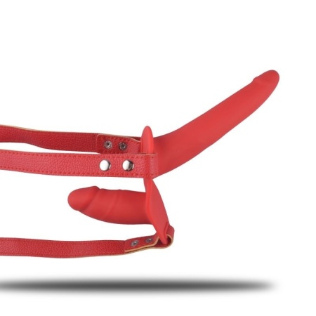 Dwustronny Strap-On Double Enjoyment 14,5 cm Czerwony - 4