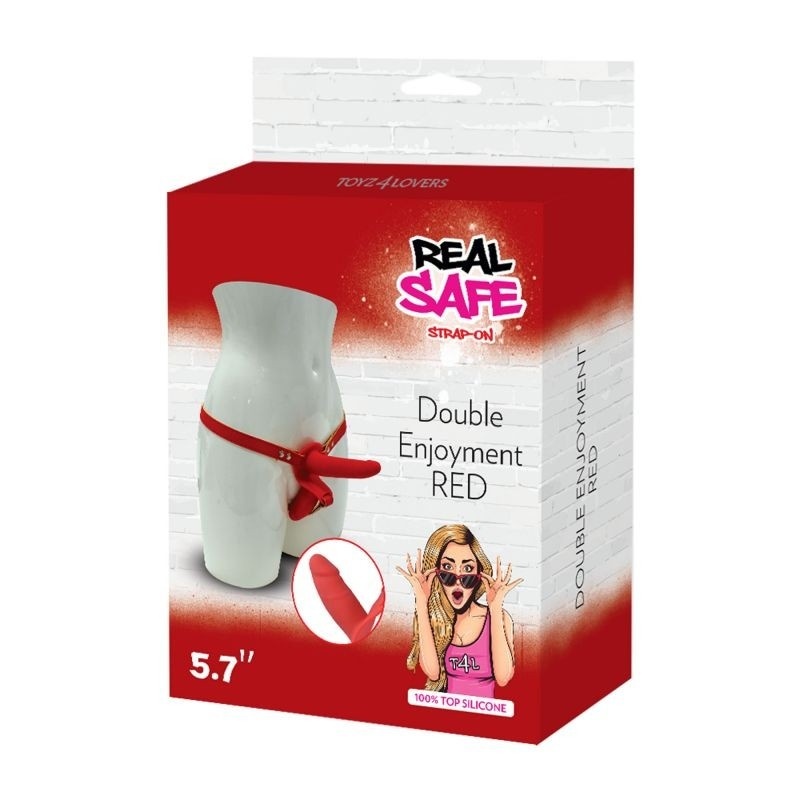Dwustronny Strap-On Double Enjoyment 14,5 cm Czerwony - 5