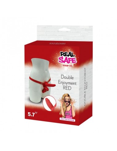 Strapon Double Enjoyment Red - Strap-ony, dilda na pasku bez wibracji - 5