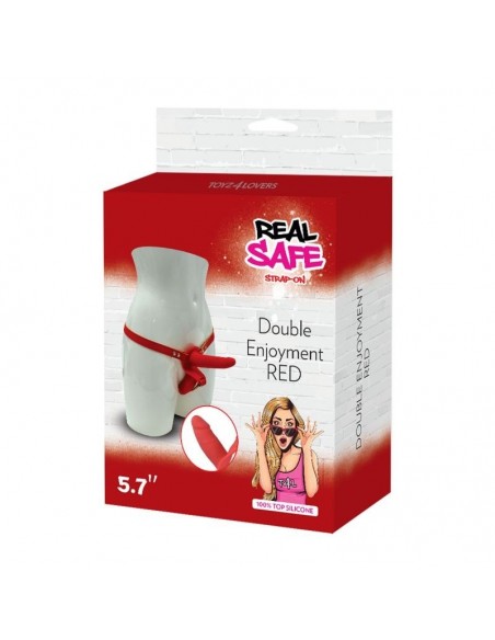 Strapon Double Enjoyment Red - Strap-ony, dilda na pasku bez wibracji - 5