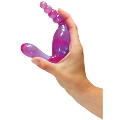 Galaxia Lavender — elastyczne dildo dwustronne z 4 kulkami, PVC, 20 cm, śr. 1,3–3 cm - 1