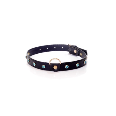 Obroża BDSM Collar - 2 Cm Turquoise Crystal - 1