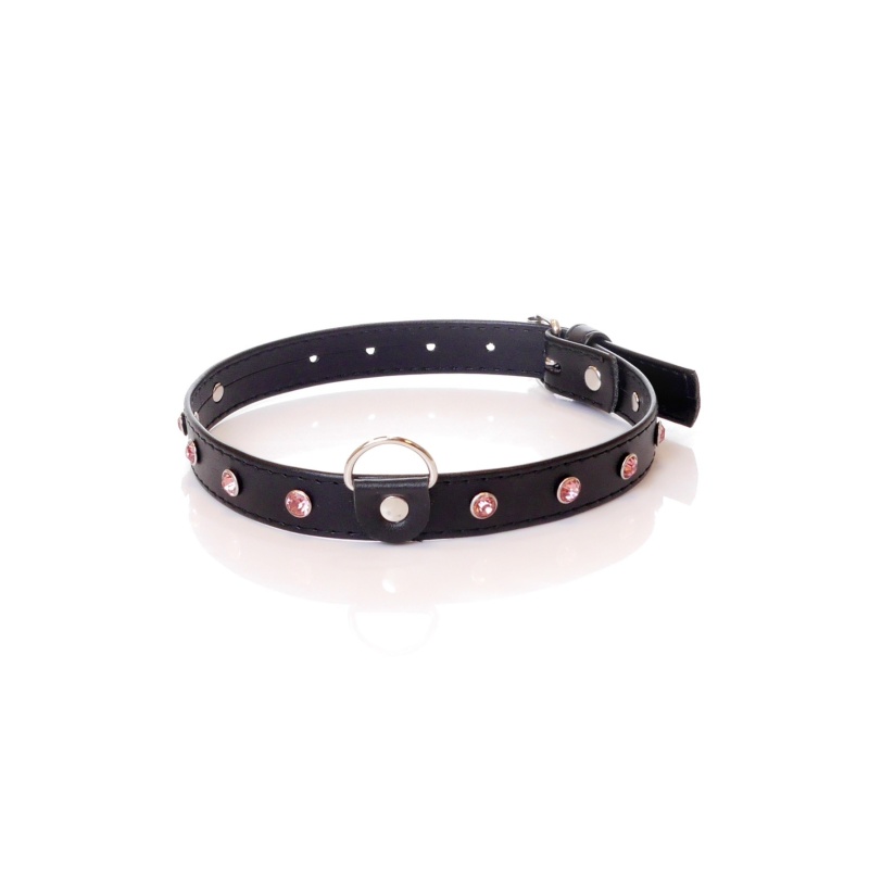 Obroża BDSM Collar - 2 Cm Pink Crystal - 1