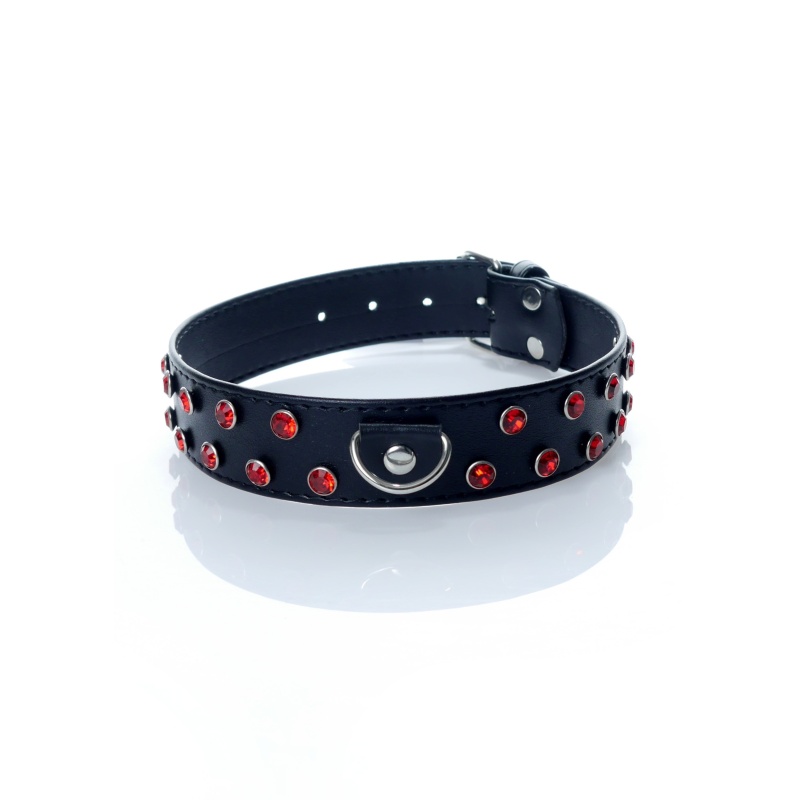 Obroża BDSM - Collar 3 Cm. Red Crystal - 1